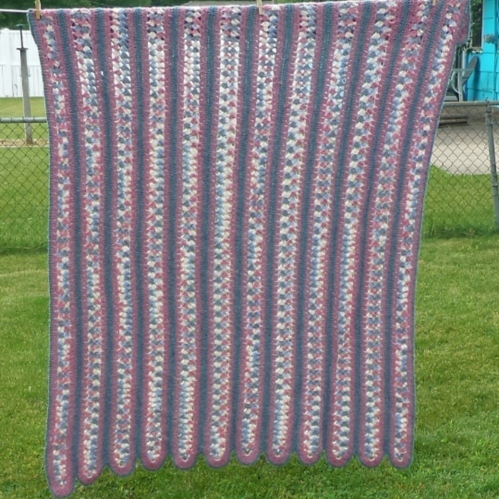 Vintage Striped Crochet Afghan Blanket 48 x 62